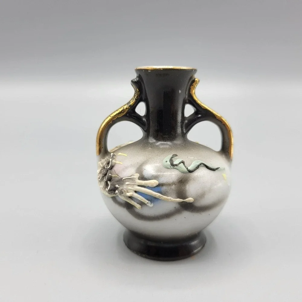 Vtg Dragonware Moriage Japanese Hand Painted Mini Vase Japan Dragon Gold Accent